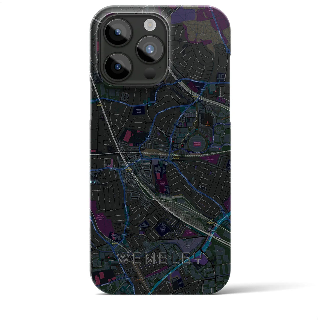 【ウェンブリー】地図柄iPhoneケース（バックカバータイプ・ブラック）iPhone 15 Pro Max 用
