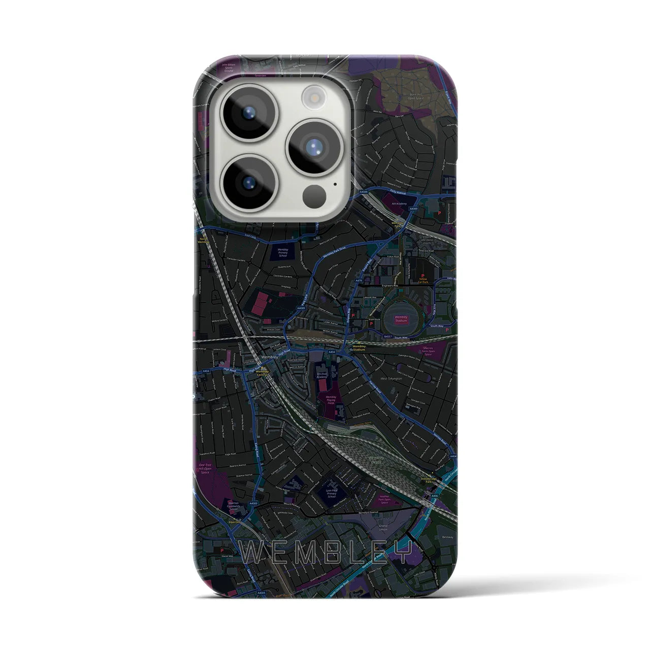 【ウェンブリー】地図柄iPhoneケース（バックカバータイプ・ブラック）iPhone 15 Pro 用
