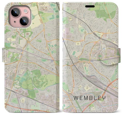 【ウェンブリー（イギリス）】地図柄iPhoneケース（手帳タイプ）ナチュラル・iPhone 15 Plus 用