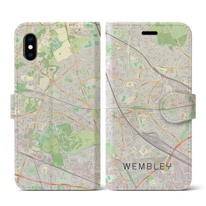 【ウェンブリー（イギリス）】地図柄iPhoneケース（手帳タイプ）ナチュラル・iPhone XS / X 用