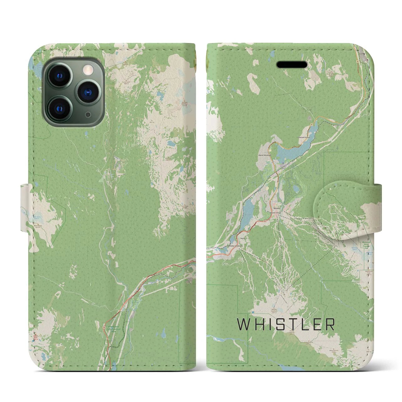 【ウィスラー】地図柄iPhoneケース（手帳両面タイプ・ナチュラル）iPhone 11 Pro 用