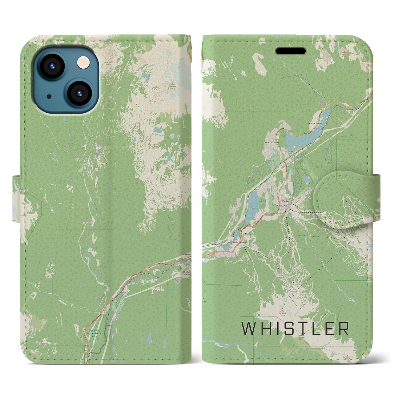 【ウィスラー】地図柄iPhoneケース（手帳両面タイプ・ナチュラル）iPhone 13 Pro 用