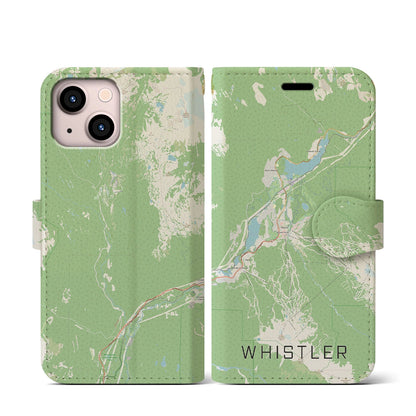 【ウィスラー（カナダ）】地図柄iPhoneケース（手帳タイプ）ナチュラル・iPhone 13 mini 用