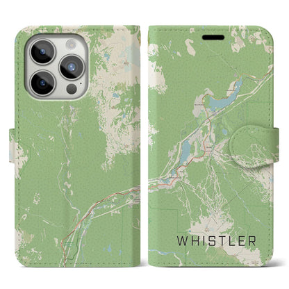 【ウィスラー（カナダ）】地図柄iPhoneケース（手帳タイプ）ナチュラル・iPhone 15 Pro 用