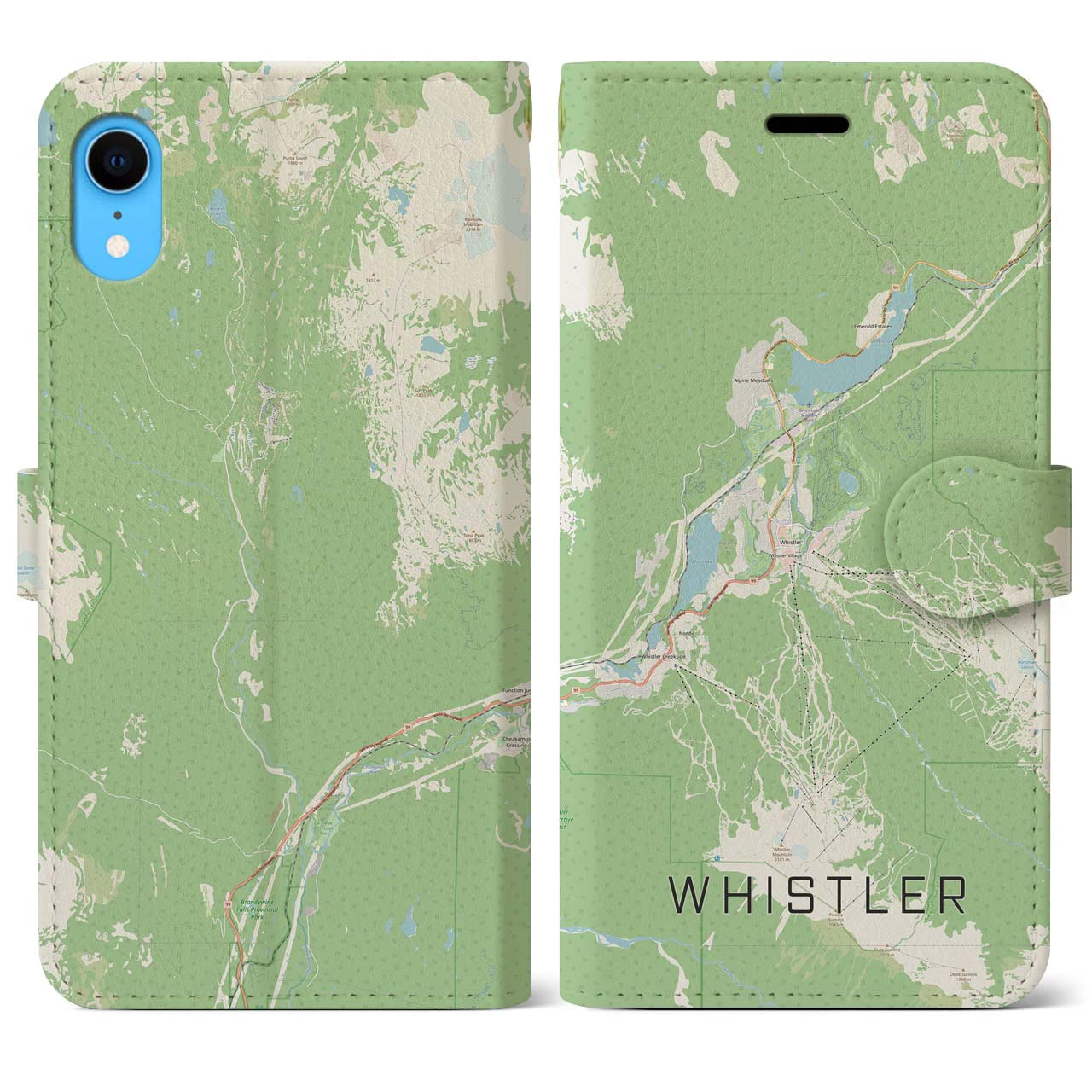 【ウィスラー】地図柄iPhoneケース（手帳両面タイプ・ナチュラル）iPhone XR 用