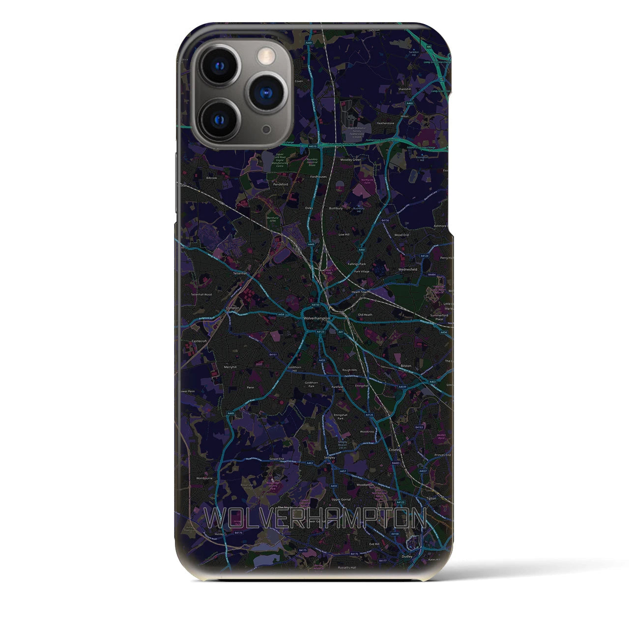 【ウルヴァーハンプトン】地図柄iPhoneケース（バックカバータイプ・ブラック）iPhone 11 Pro Max 用