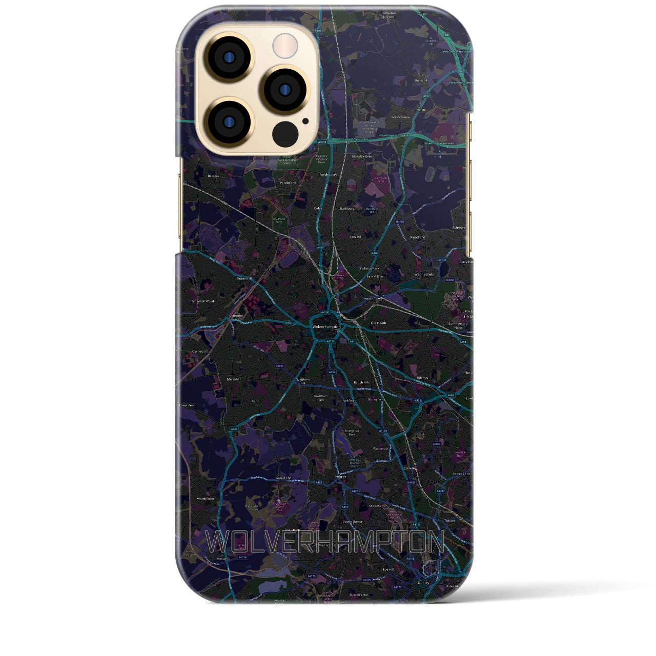 【ウルヴァーハンプトン】地図柄iPhoneケース（バックカバータイプ・ブラック）iPhone 12 Pro Max 用
