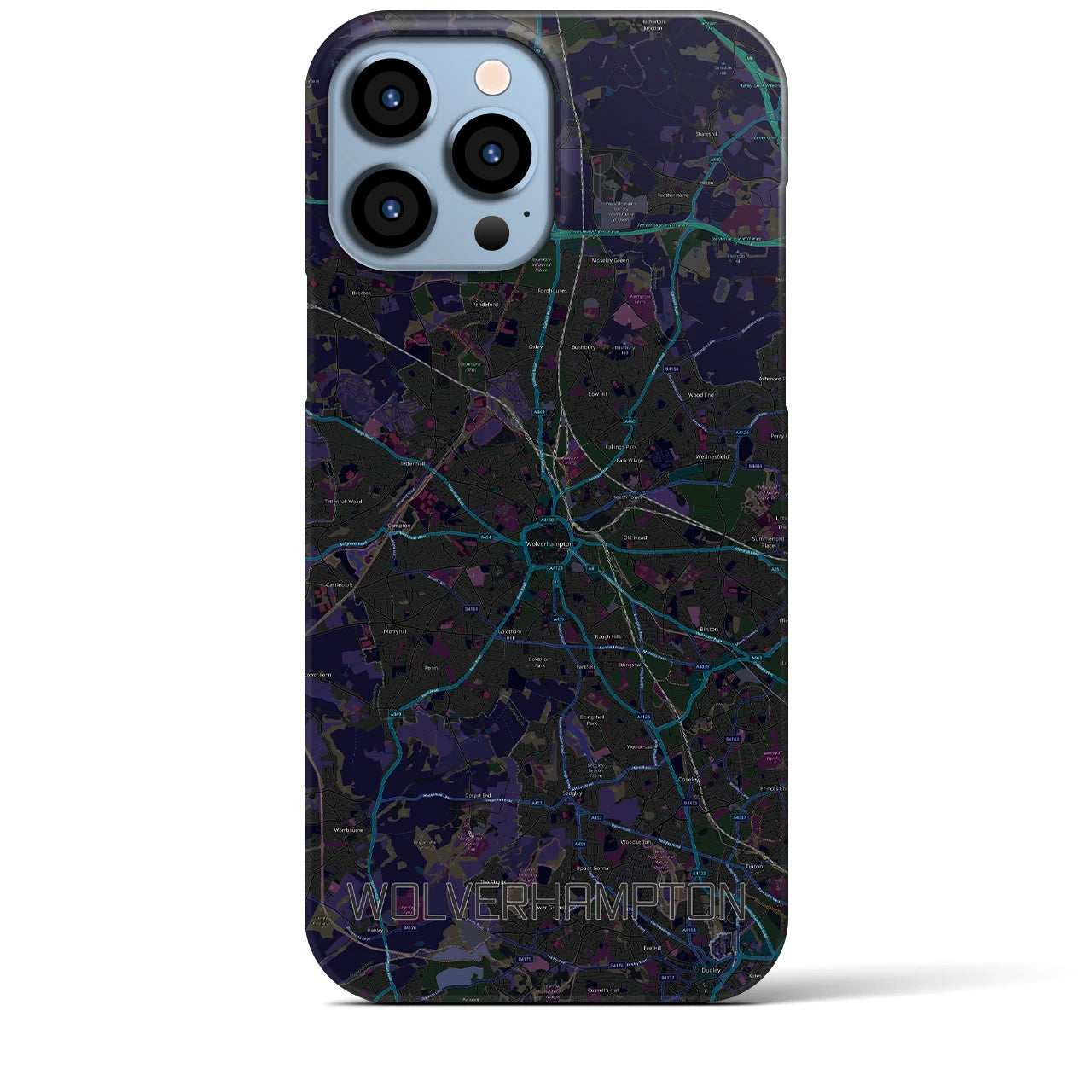 【ウルヴァーハンプトン】地図柄iPhoneケース（バックカバータイプ・ブラック）iPhone 13 Pro Max 用