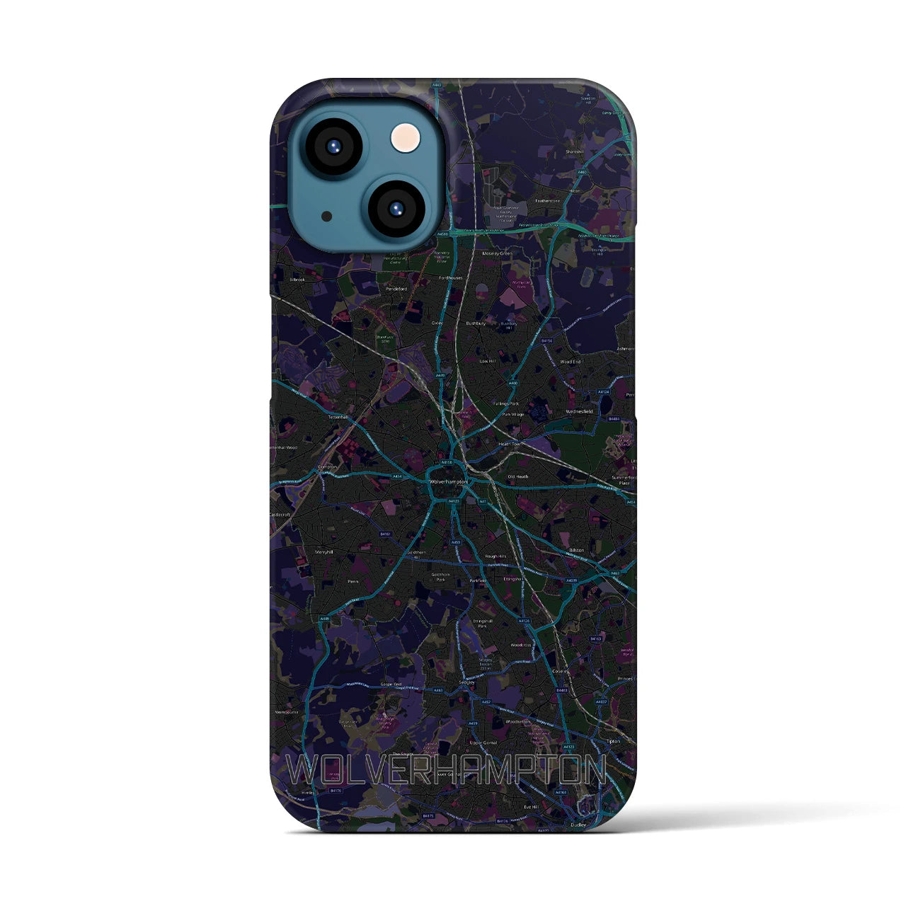 【ウルヴァーハンプトン】地図柄iPhoneケース（バックカバータイプ・ブラック）iPhone 13 用