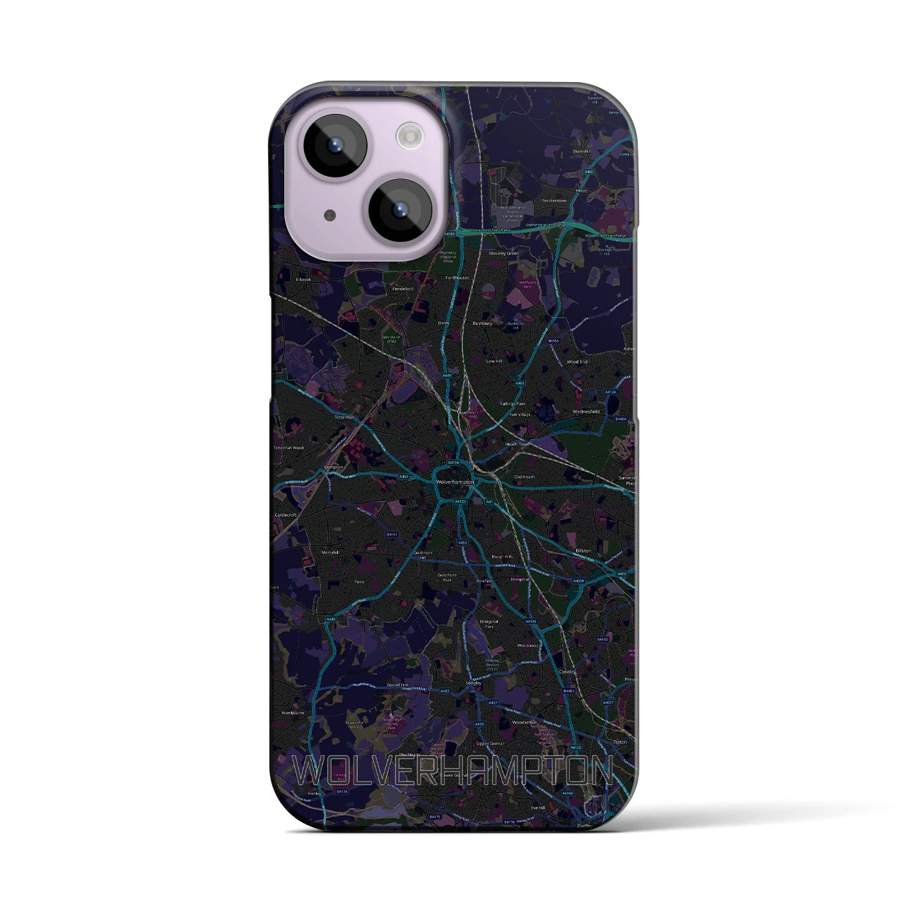 【ウルヴァーハンプトン】地図柄iPhoneケース（バックカバータイプ・ブラック）iPhone 14 用