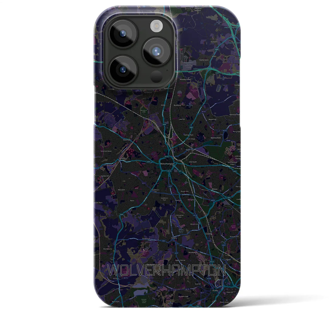 【ウルヴァーハンプトン】地図柄iPhoneケース（バックカバータイプ・ブラック）iPhone 15 Pro Max 用