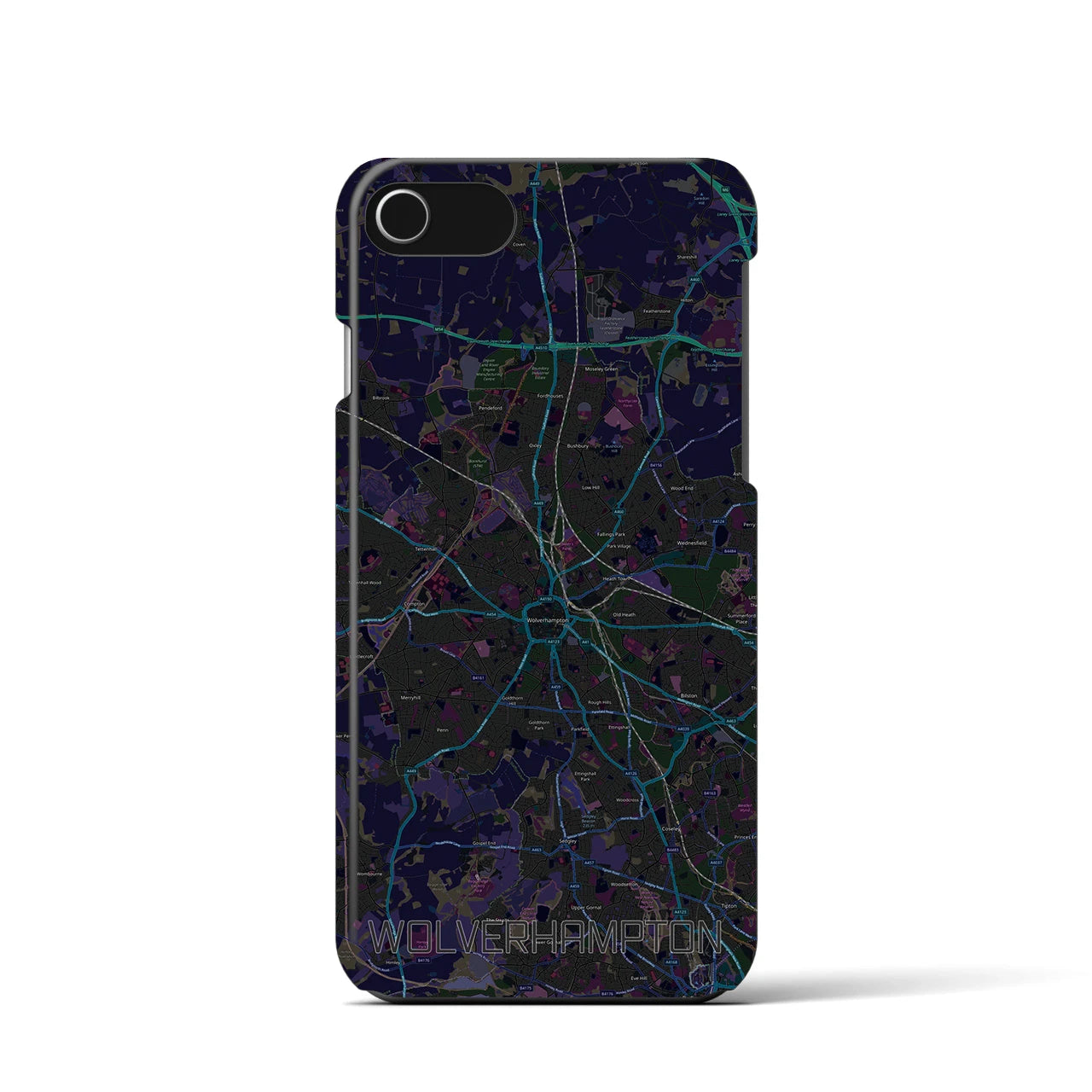 【ウルヴァーハンプトン】地図柄iPhoneケース（バックカバータイプ・ブラック）iPhone SE（第3 / 第2世代） / 8 / 7 / 6s / 6 用