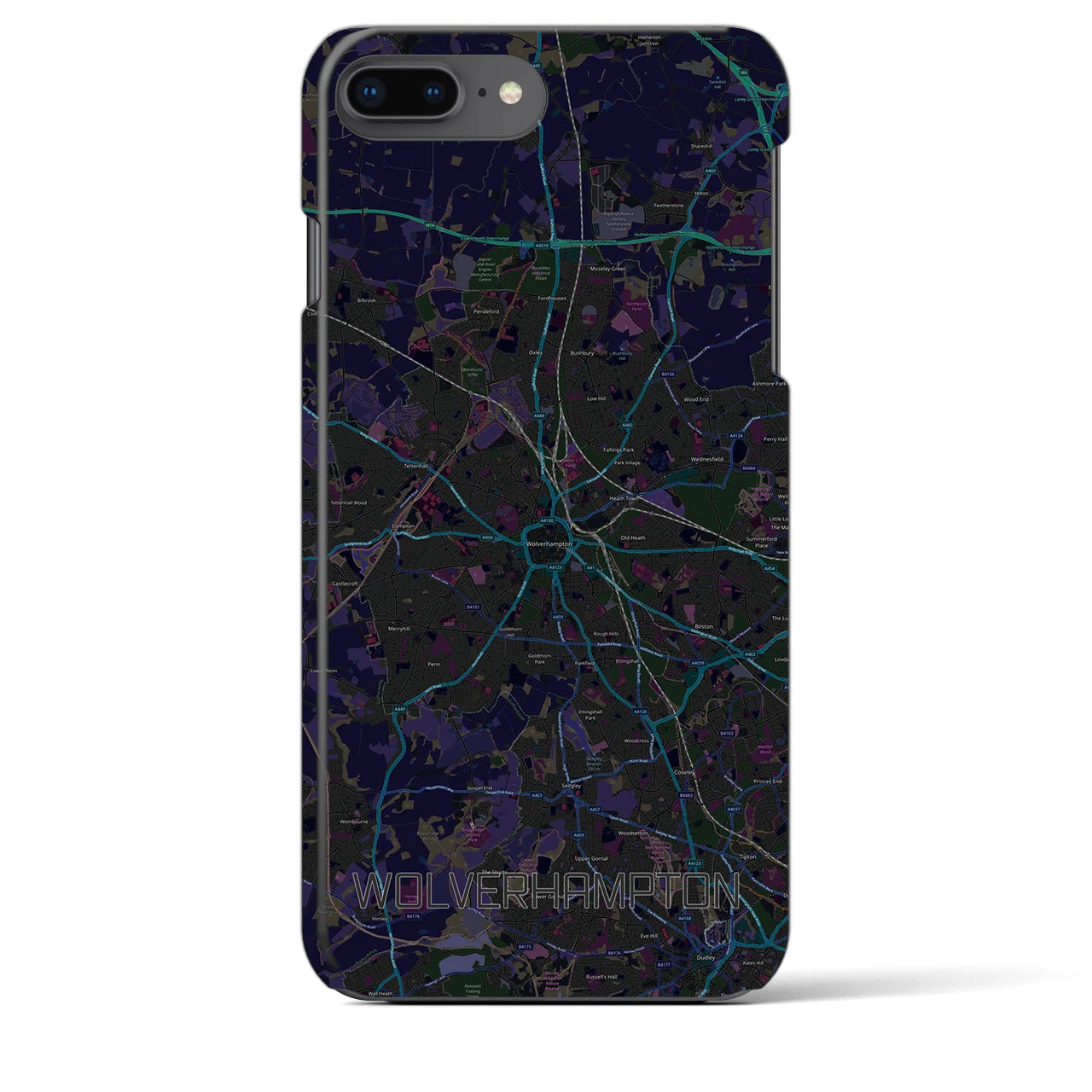 【ウルヴァーハンプトン】地図柄iPhoneケース（バックカバータイプ・ブラック）iPhone 8Plus /7Plus / 6sPlus / 6Plus 用