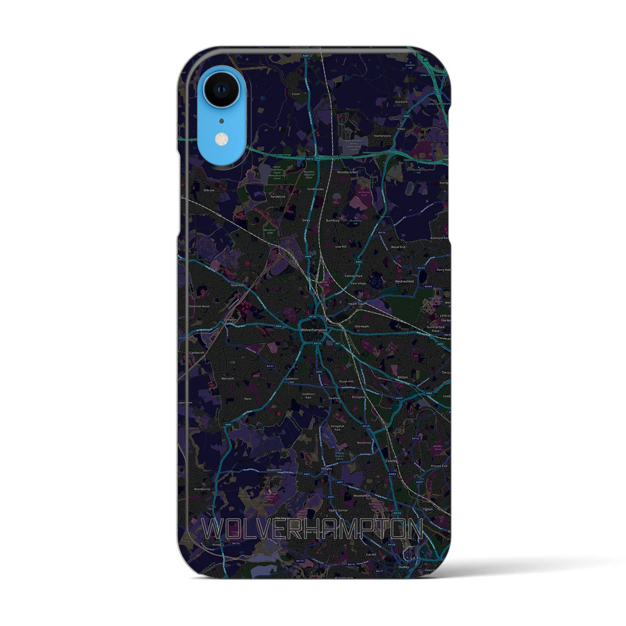 【ウルヴァーハンプトン】地図柄iPhoneケース（バックカバータイプ・ブラック）iPhone XR 用