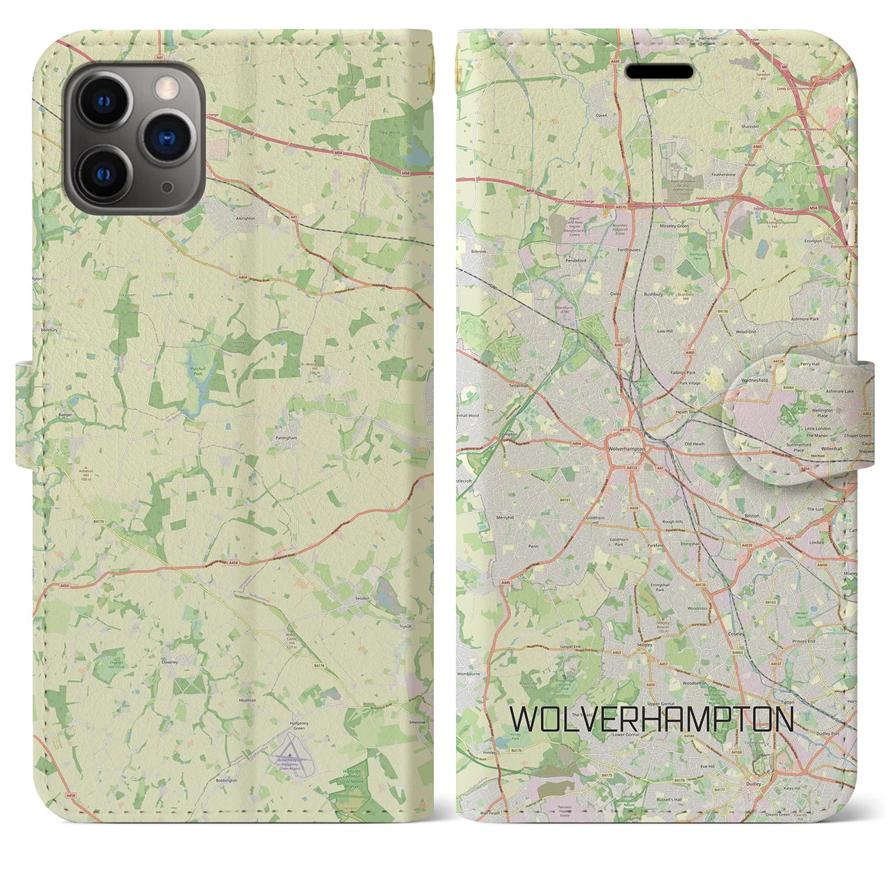 【ウルヴァーハンプトン】地図柄iPhoneケース（手帳両面タイプ・ナチュラル）iPhone 11 Pro Max 用