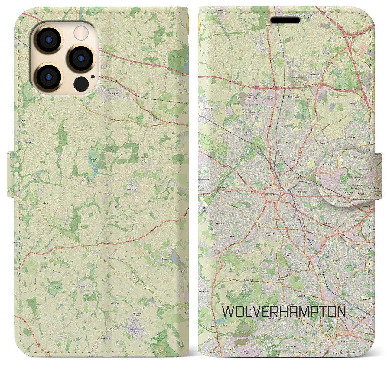 【ウルヴァーハンプトン】地図柄iPhoneケース（手帳両面タイプ・ナチュラル）iPhone 12 Pro Max 用