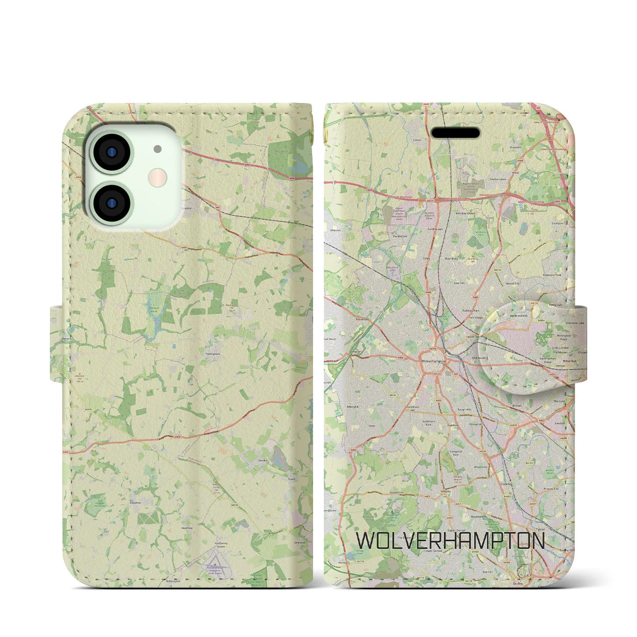 【ウルヴァーハンプトン】地図柄iPhoneケース（手帳両面タイプ・ナチュラル）iPhone 12 mini 用