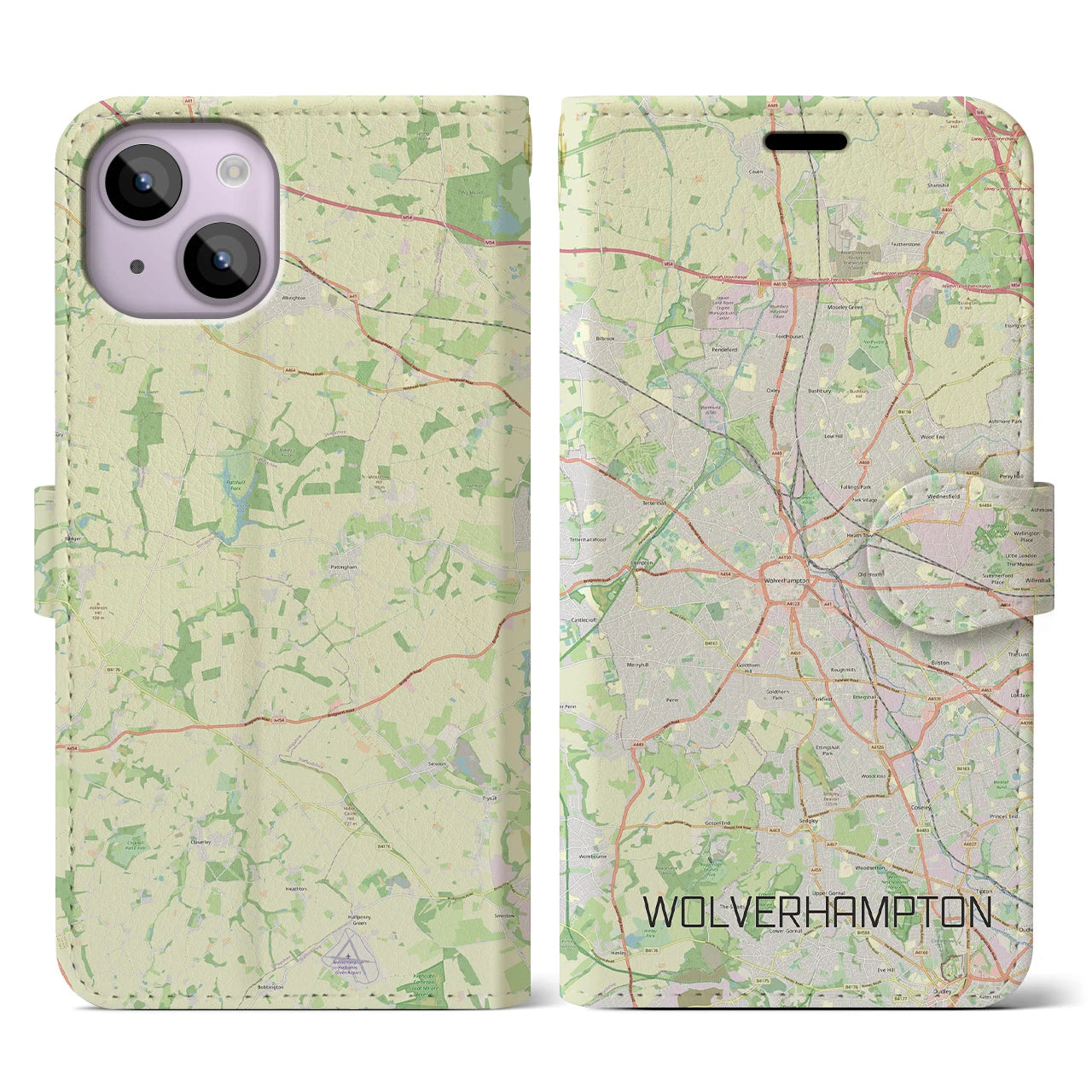【ウルヴァーハンプトン】地図柄iPhoneケース（手帳両面タイプ・ナチュラル）iPhone 14 用