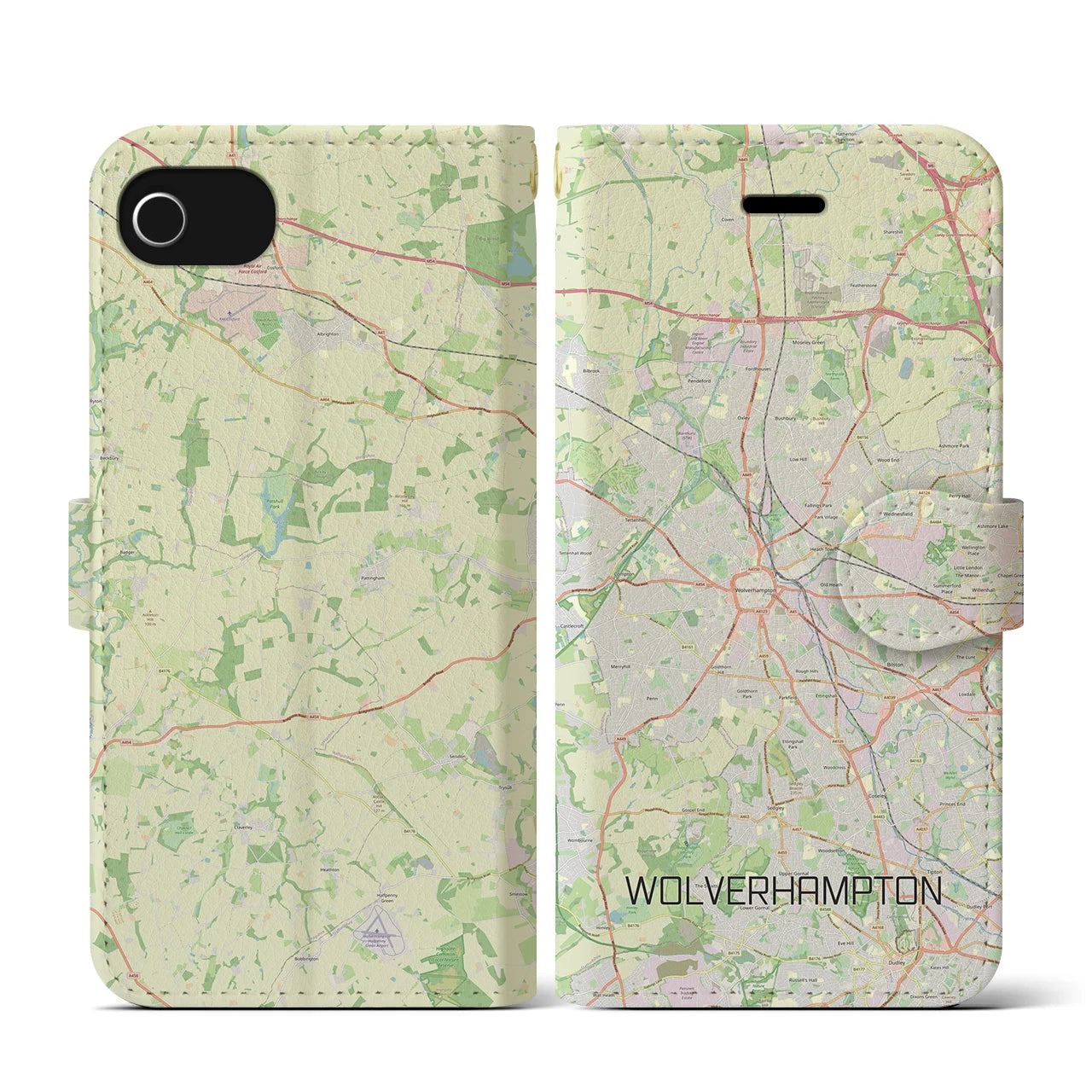 【ウルヴァーハンプトン】地図柄iPhoneケース（手帳両面タイプ・ナチュラル）iPhone SE（第3 / 第2世代） / 8 / 7 / 6s / 6 用