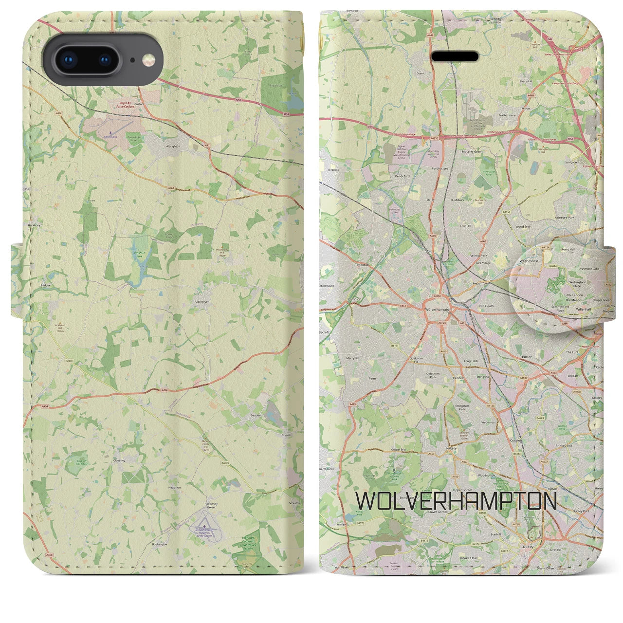 【ウルヴァーハンプトン】地図柄iPhoneケース（手帳両面タイプ・ナチュラル）iPhone 8Plus /7Plus / 6sPlus / 6Plus 用