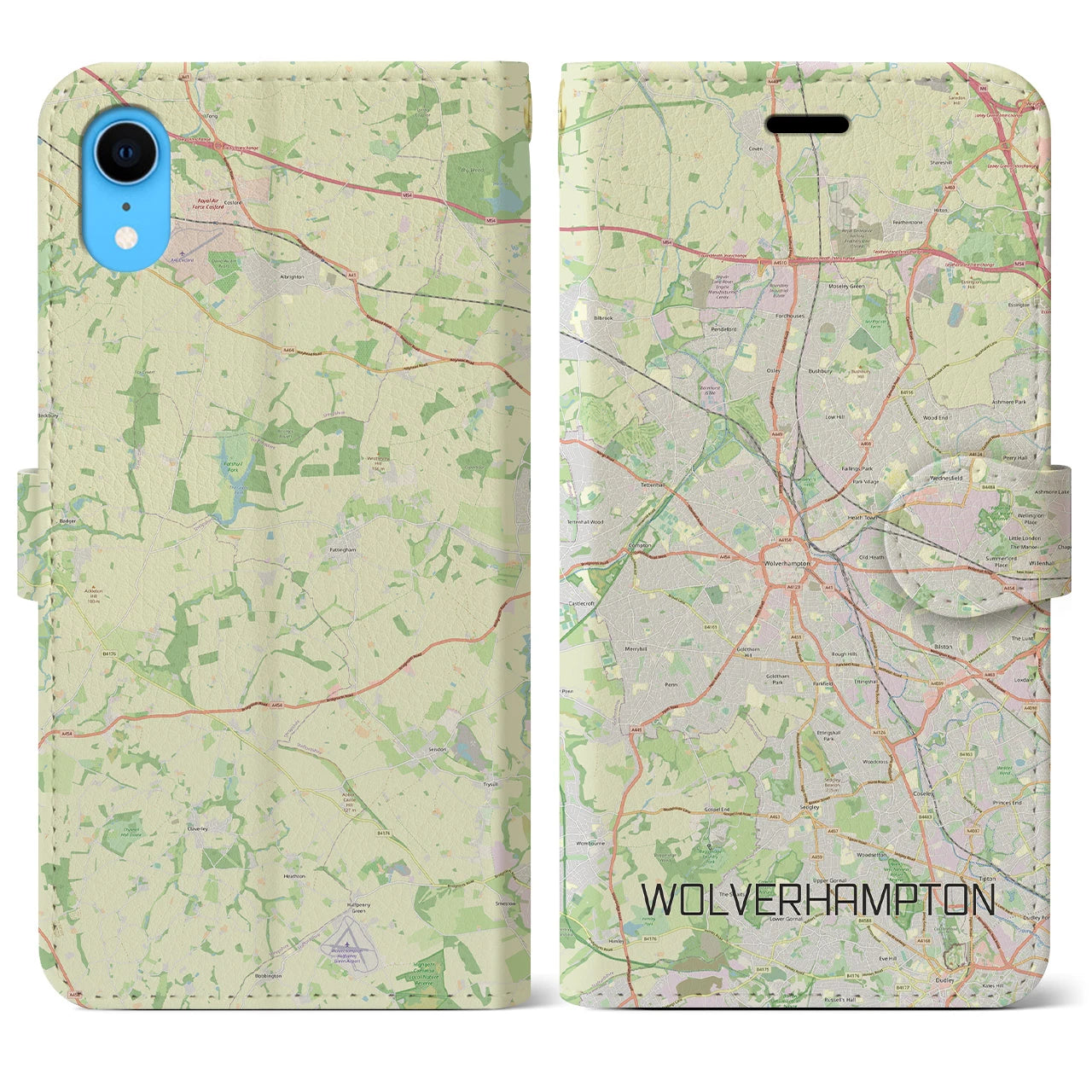 【ウルヴァーハンプトン】地図柄iPhoneケース（手帳両面タイプ・ナチュラル）iPhone XR 用