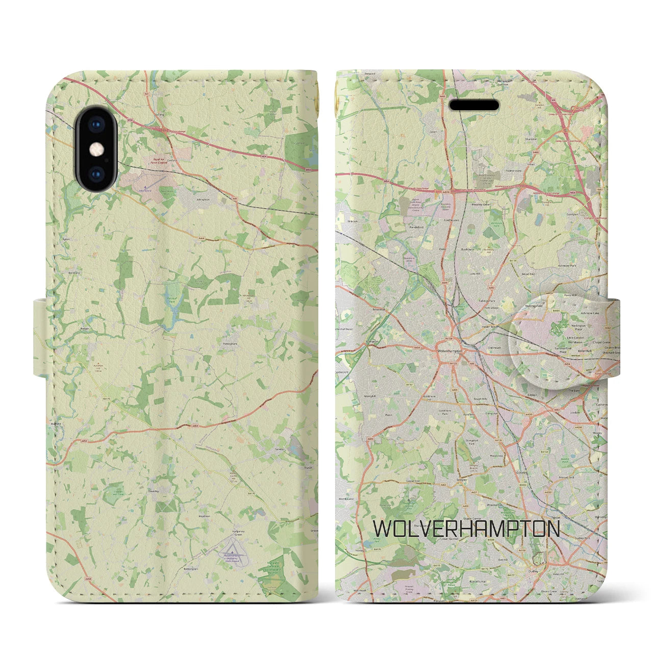 【ウルヴァーハンプトン】地図柄iPhoneケース（手帳両面タイプ・ナチュラル）iPhone XS / X 用