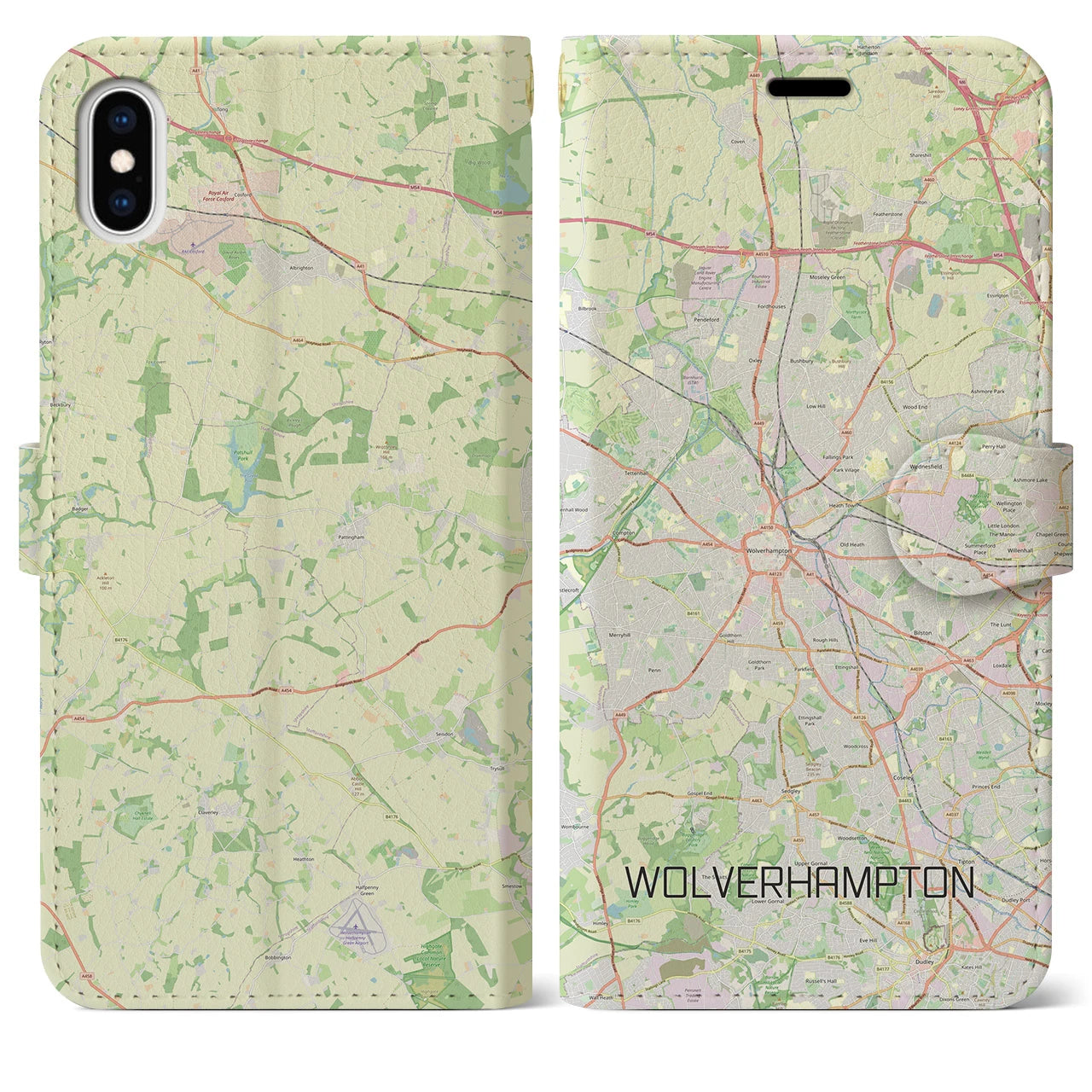 【ウルヴァーハンプトン】地図柄iPhoneケース（手帳両面タイプ・ナチュラル）iPhone XS Max 用