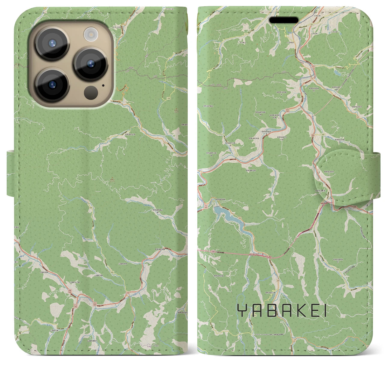 【耶馬渓】地図柄iPhoneケース（手帳両面タイプ・ナチュラル）iPhone 14 Pro Max 用