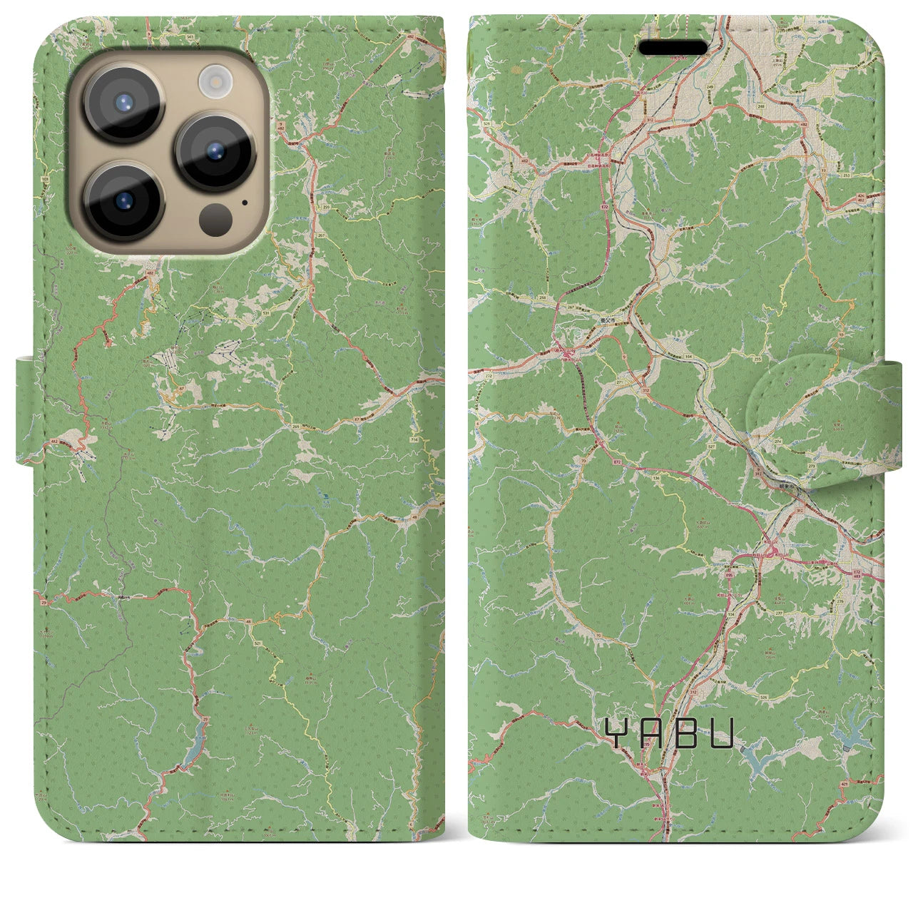 【養父】地図柄iPhoneケース（手帳両面タイプ・ナチュラル）iPhone 14 Pro Max 用
