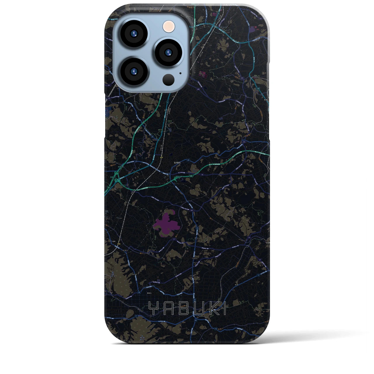 【矢吹】地図柄iPhoneケース（バックカバータイプ・ブラック）iPhone 13 Pro Max 用