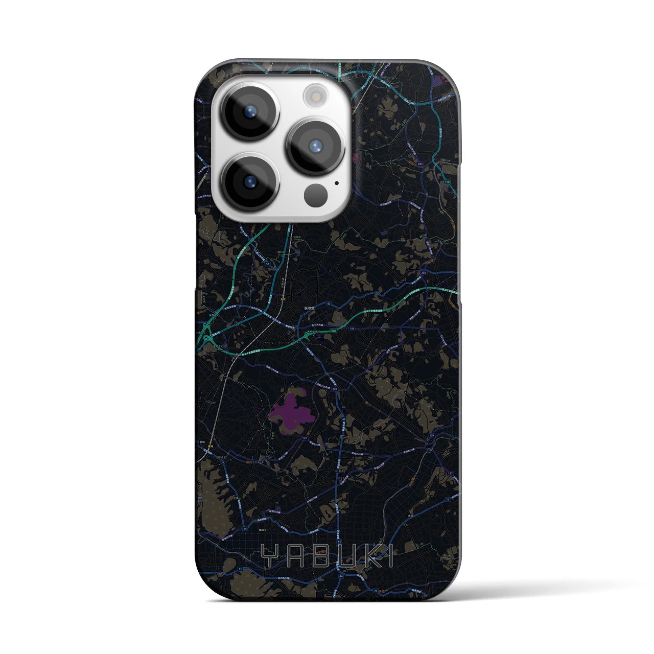 【矢吹】地図柄iPhoneケース（バックカバータイプ・ブラック）iPhone 14 Pro 用
