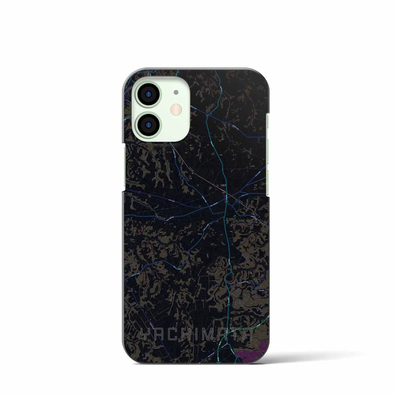 【八街】地図柄iPhoneケース（バックカバータイプ・ブラック）iPhone 12 mini 用