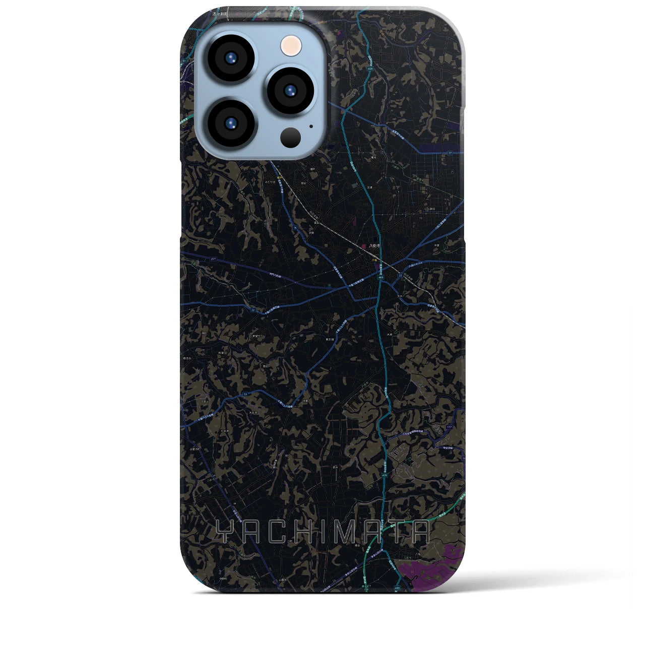 【八街】地図柄iPhoneケース（バックカバータイプ・ブラック）iPhone 13 Pro Max 用