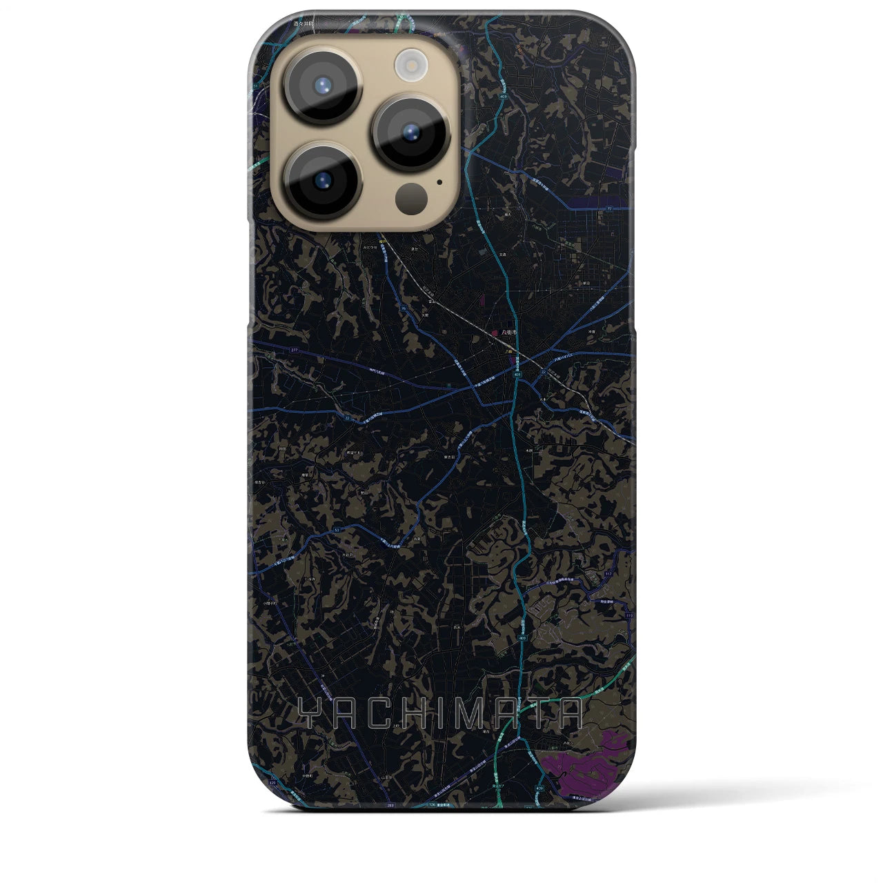 【八街】地図柄iPhoneケース（バックカバータイプ・ブラック）iPhone 14 Pro Max 用