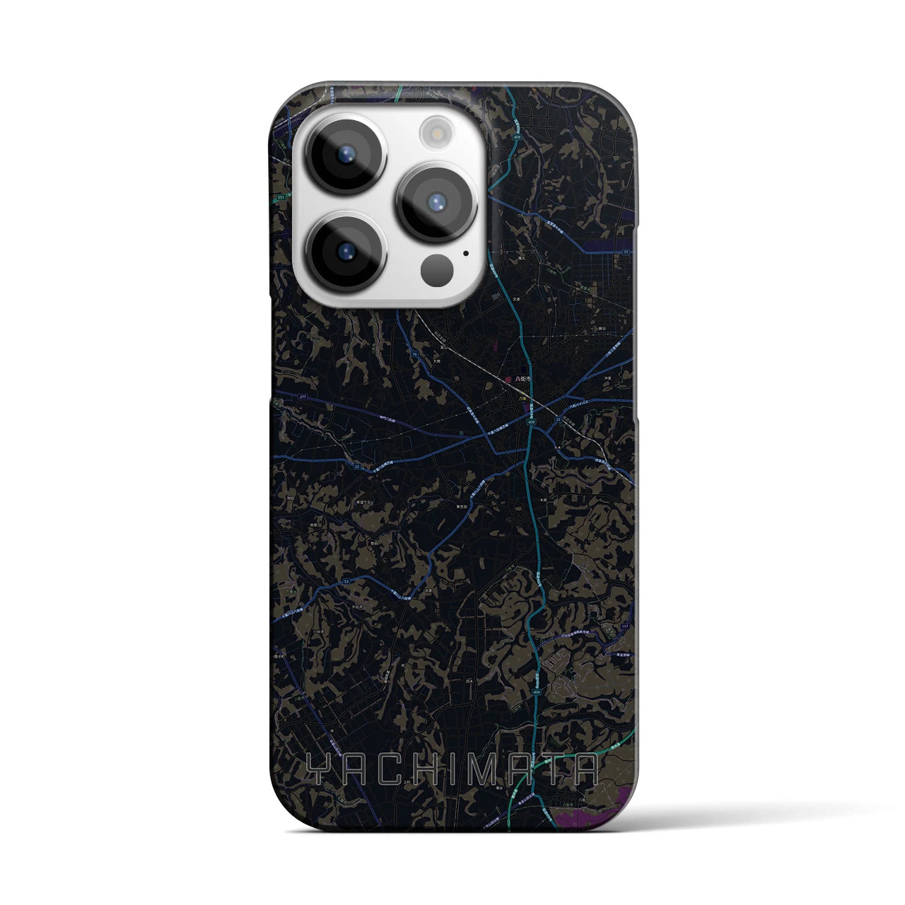 【八街】地図柄iPhoneケース（バックカバータイプ・ブラック）iPhone 14 Pro 用