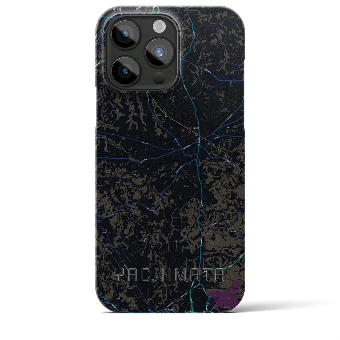 【八街】地図柄iPhoneケース（バックカバータイプ・ブラック）iPhone 15 Pro Max 用