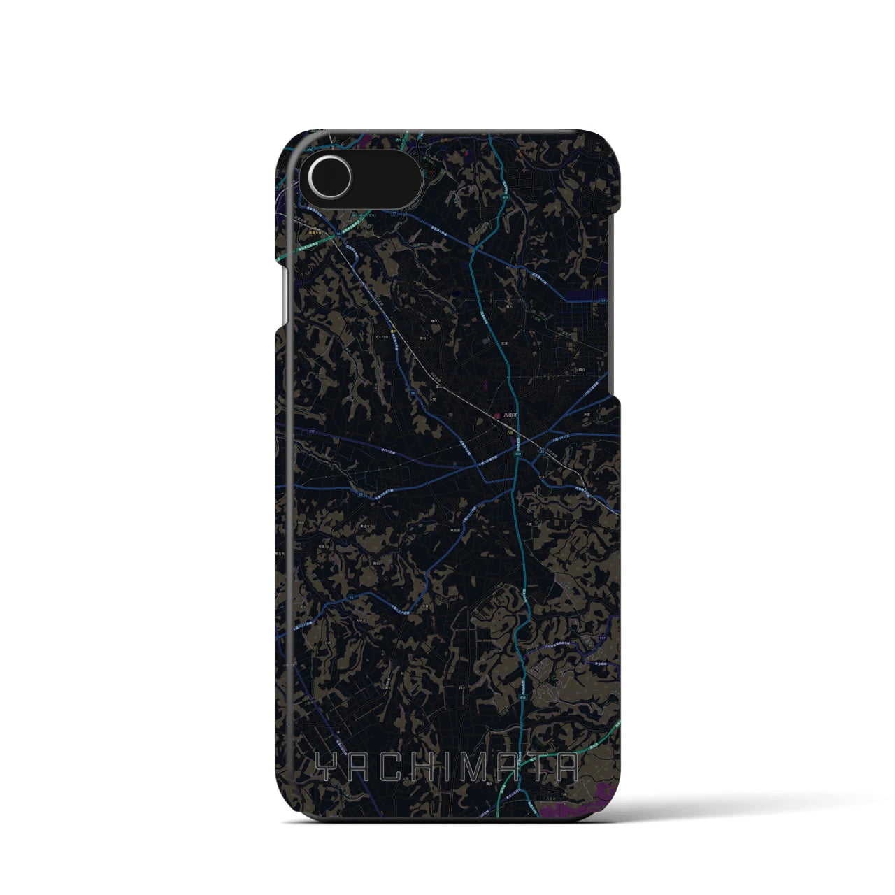 【八街】地図柄iPhoneケース（バックカバータイプ・ブラック）iPhone SE（第3 / 第2世代） / 8 / 7 / 6s / 6 用