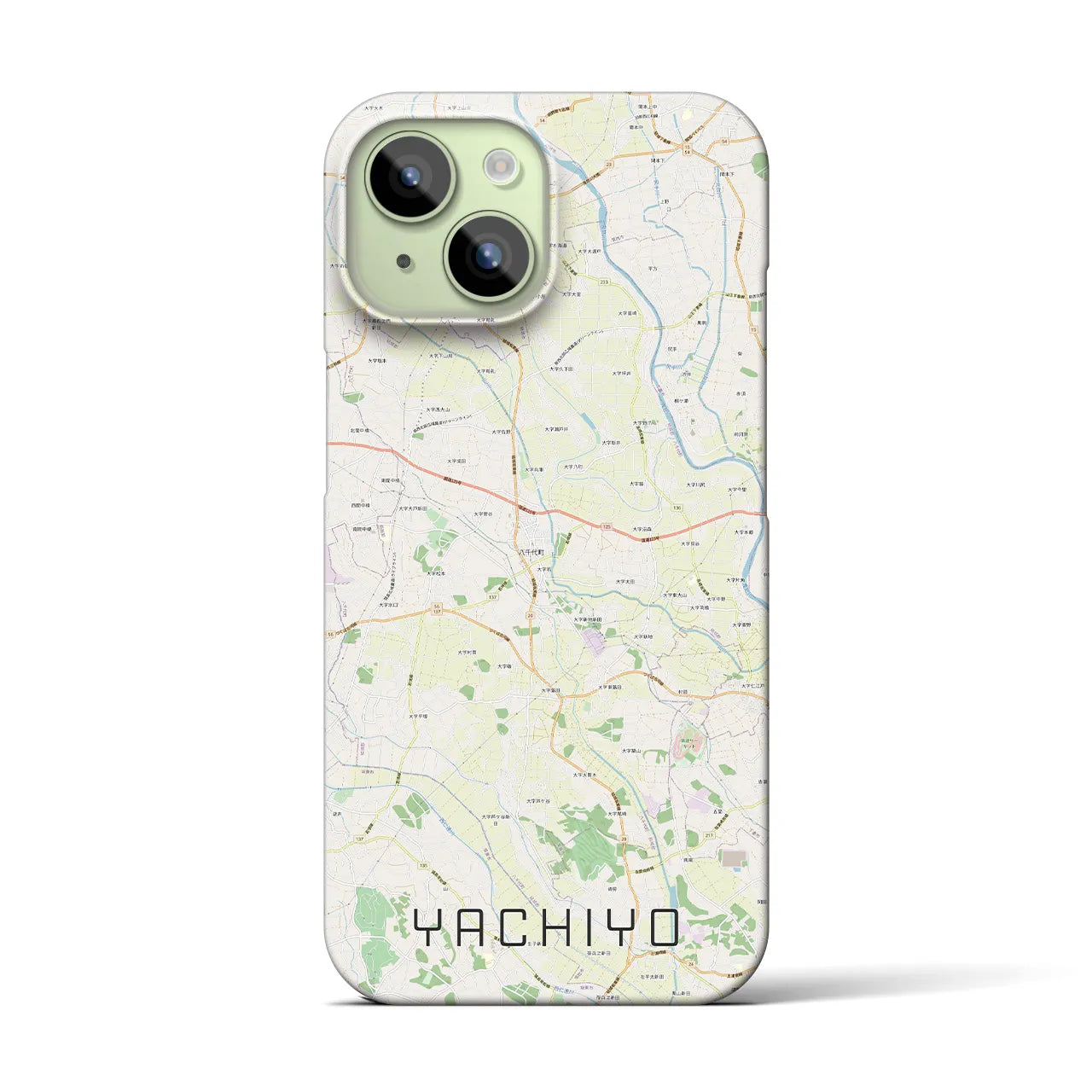 【八千代（茨城県）】地図柄iPhoneケース（バックカバータイプ・ナチュラル）iPhone 15 用