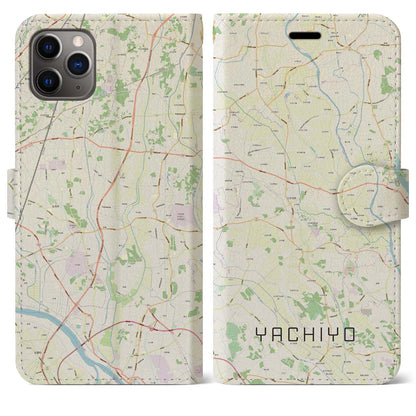 【八千代（茨城県）】地図柄iPhoneケース（手帳両面タイプ・ナチュラル）iPhone 11 Pro Max 用