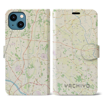 【八千代（茨城県）】地図柄iPhoneケース（手帳両面タイプ・ナチュラル）iPhone 13 用