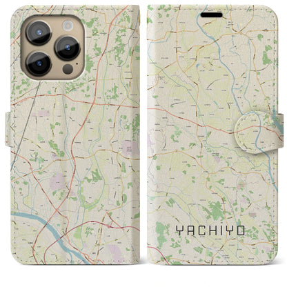 【八千代（茨城県）】地図柄iPhoneケース（手帳両面タイプ・ナチュラル）iPhone 14 Pro Max 用
