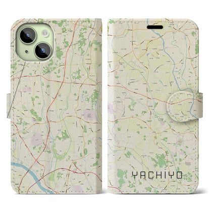 【八千代（茨城県）】地図柄iPhoneケース（手帳両面タイプ・ナチュラル）iPhone 15 用