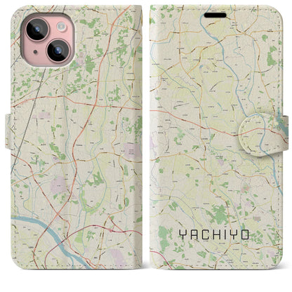 【八千代（茨城県）】地図柄iPhoneケース（手帳両面タイプ・ナチュラル）iPhone 15 Plus 用