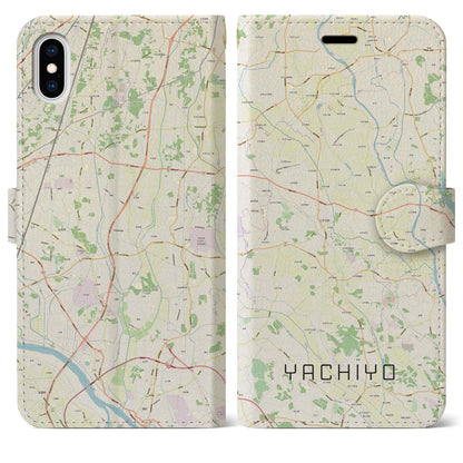 【八千代（茨城県）】地図柄iPhoneケース（手帳両面タイプ・ナチュラル）iPhone XS Max 用