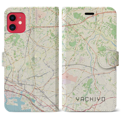 【八千代（千葉県）】地図柄iPhoneケース（手帳タイプ）ナチュラル・iPhone 11 用