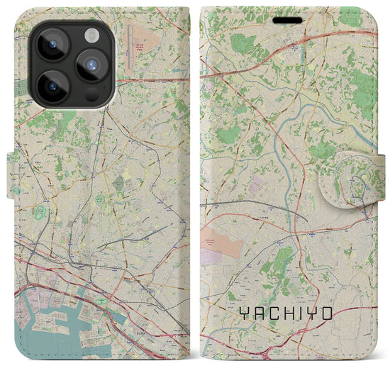 【八千代】地図柄iPhoneケース（手帳両面タイプ・ナチュラル）iPhone 15 Pro Max 用