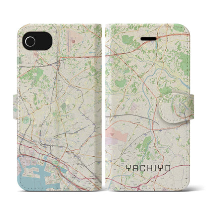 【八千代（千葉県）】地図柄iPhoneケース（手帳タイプ）ナチュラル・iPhone SE（第3 / 第2世代） / 8 / 7 / 6s / 6 用