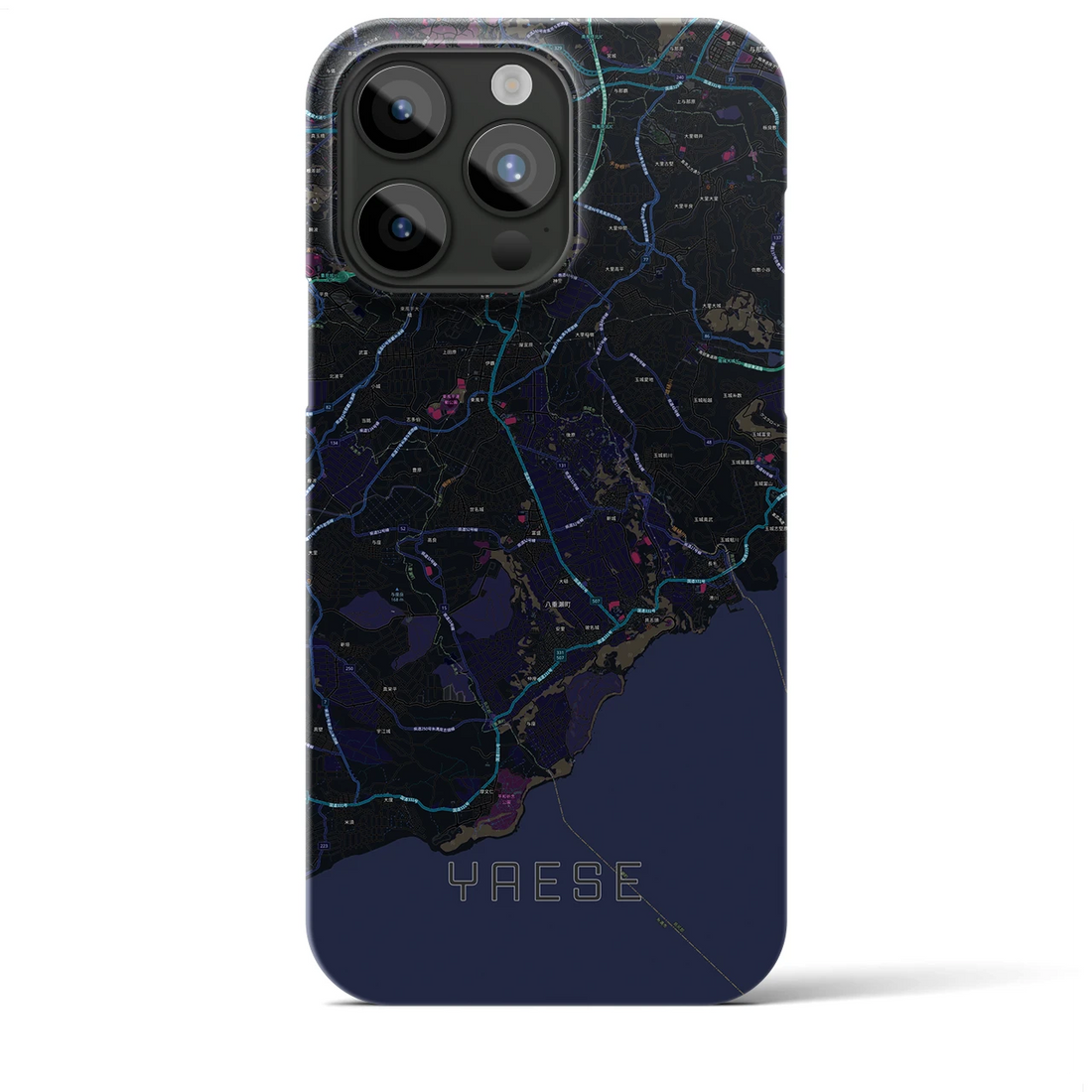 【八重瀬】地図柄iPhoneケース（バックカバータイプ・ブラック）iPhone 15 Pro Max 用