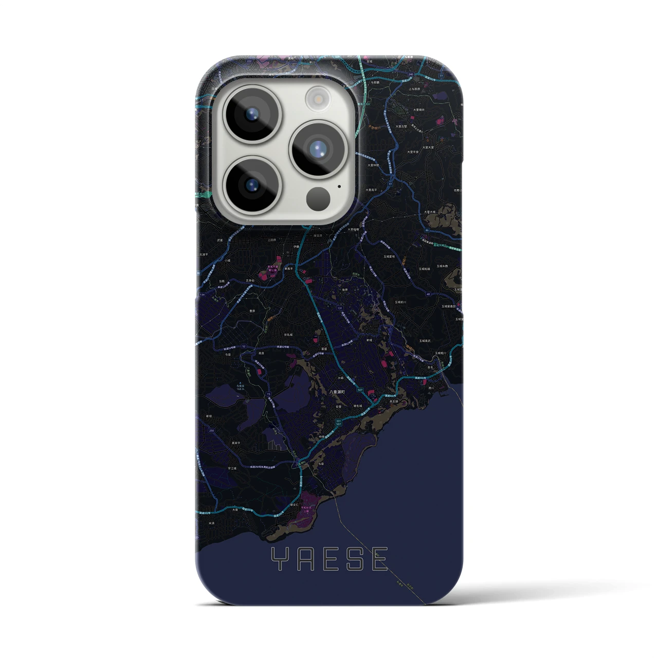 【八重瀬】地図柄iPhoneケース（バックカバータイプ・ブラック）iPhone 15 Pro 用