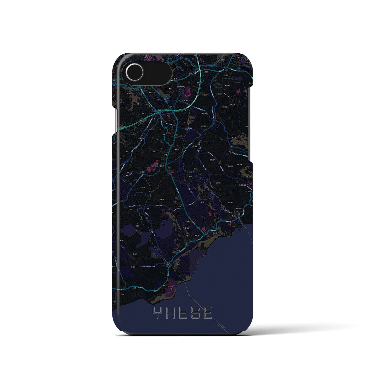【八重瀬】地図柄iPhoneケース（バックカバータイプ・ブラック）iPhone SE（第3 / 第2世代） / 8 / 7 / 6s / 6 用